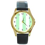 Vertical Stripes - White and Mint Green Round Gold Metal Watch