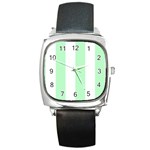 Vertical Stripes - White and Mint Green Square Metal Watch