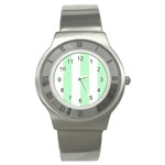 Vertical Stripes - White and Mint Green Stainless Steel Watch