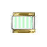 Vertical Stripes - White and Mint Green Gold Trim Italian Charm (9mm)