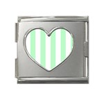 Vertical Stripes - White and Mint Green Mega Link Heart Italian Charm (18mm)