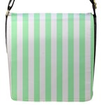 Vertical Stripes - White and Mint Green Flap Closure Messenger Bag (S)