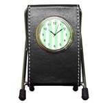 Vertical Stripes - White and Mint Green Pen Holder Desk Clock