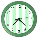 Vertical Stripes - White and Mint Green Color Wall Clock