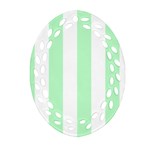 Vertical Stripes - White and Mint Green Ornament (Bell) Ornament (Oval Filigree)