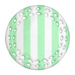 Vertical Stripes - White and Mint Green Round Filigree Ornament (Two Sides)