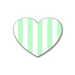 Vertical Stripes - White and Mint Green Rubber Coaster (Heart)