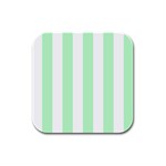 Vertical Stripes - White and Mint Green Rubber Square Coaster (4 pack)