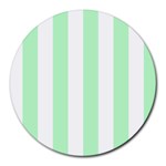 Vertical Stripes - White and Mint Green Round Mousepad