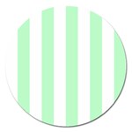 Vertical Stripes - White and Mint Green Magnet 5  (Round)