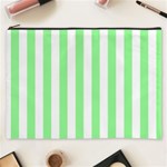 Vertical Stripes - White and Light Green Cosmetic Bag (XXXL)