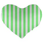 Vertical Stripes - White and Light Green Large 19  Premium Heart Shape Cushion