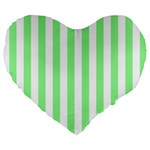 Vertical Stripes - White and Light Green Large 19  Premium Flano Heart Shape Cushion