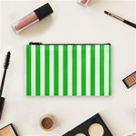 Vertical Stripes - White and Lime Green Cosmetic Bag (S)