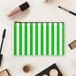 Vertical Stripes - White and Lime Green Cosmetic Bag (M)