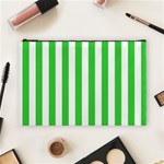 Vertical Stripes - White and Lime Green Cosmetic Bag (L)