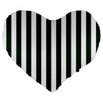 Vertical Stripes - White and Deep Green Large 19  Premium Flano Heart Shape Cushion