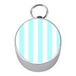 Vertical Stripes - White and Celeste Cyan Silver Compass (Mini)