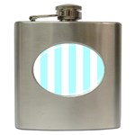 Vertical Stripes - White and Celeste Cyan Hip Flask (6 oz)