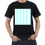 Vertical Stripes - White and Celeste Cyan Men s T-Shirt (Black)