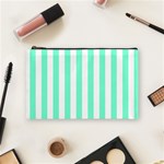 Vertical Stripes - White and Aquamarine Cosmetic Bag (M)