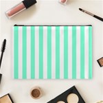 Vertical Stripes - White and Aquamarine Cosmetic Bag (L)