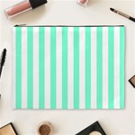 Vertical Stripes - White and Aquamarine Cosmetic Bag (XL)