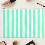 Vertical Stripes - White and Aquamarine Cosmetic Bag (XXL)