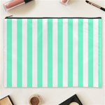 Vertical Stripes - White and Aquamarine Cosmetic Bag (XXXL)