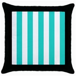 Vertical Stripes - White and Turquoise Throw Pillow Case (Black)