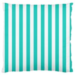 Vertical Stripes - White and Turquoise Large Flano Cushion Case (One Side)