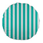 Vertical Stripes - White and Turquoise Large 18  Premium Round Cushion