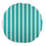 Vertical Stripes - White and Turquoise Large 18  Premium Flano Round Cushion