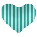 Vertical Stripes - White and Turquoise Large 19  Premium Flano Heart Shape Cushion