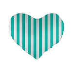 Vertical Stripes - White and Turquoise Standard 16  Premium Flano Heart Shape Cushion