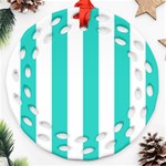 Vertical Stripes - White and Turquoise Ornament (Round Filigree)