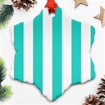 Vertical Stripes - White and Turquoise Snowflake Ornament (Two Sides)