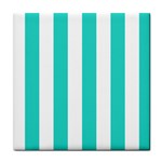 Vertical Stripes - White and Turquoise Tile Coaster