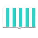 Vertical Stripes - White and Turquoise Business Card Holder