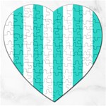 Vertical Stripes - White and Turquoise Jigsaw Puzzle (Heart)