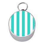 Vertical Stripes - White and Turquoise Silver Compass (Mini)