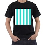 Vertical Stripes - White and Turquoise Men s T-Shirt (Black)