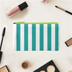 Vertical Stripes - White and Verdigris Canvas Cosmetic Bag (XS)