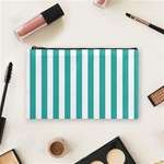 Vertical Stripes - White and Verdigris Cosmetic Bag (M)