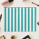 Vertical Stripes - White and Verdigris Cosmetic Bag (XL)