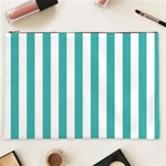 Vertical Stripes - White and Verdigris Cosmetic Bag (XXL)