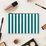 Vertical Stripes - White and Teal Cosmetic Bag (M)