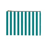 Vertical Stripes - White and Teal Cosmetic Bag (L)