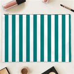 Vertical Stripes - White and Teal Cosmetic Bag (XXL)