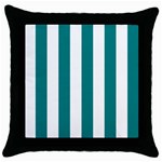 Vertical Stripes - White and Teal Throw Pillow Case (Black)